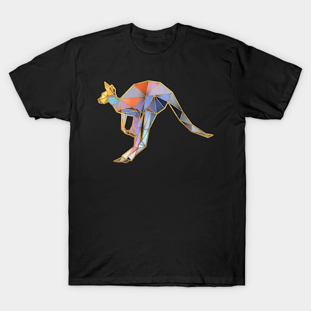Kangaroo Geometric Gold Lines T-Shirt by HappyGiftArt
